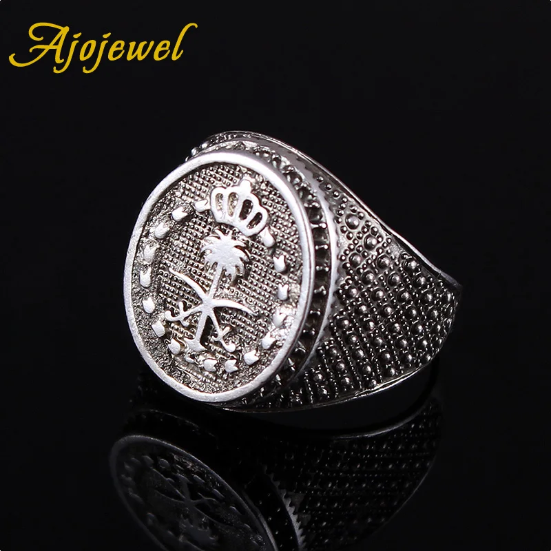 Ajojewel Antique Silver-color Men Ring Size 8 9 10  Anillo hombre Crown Male Jewelry Fashion Gift