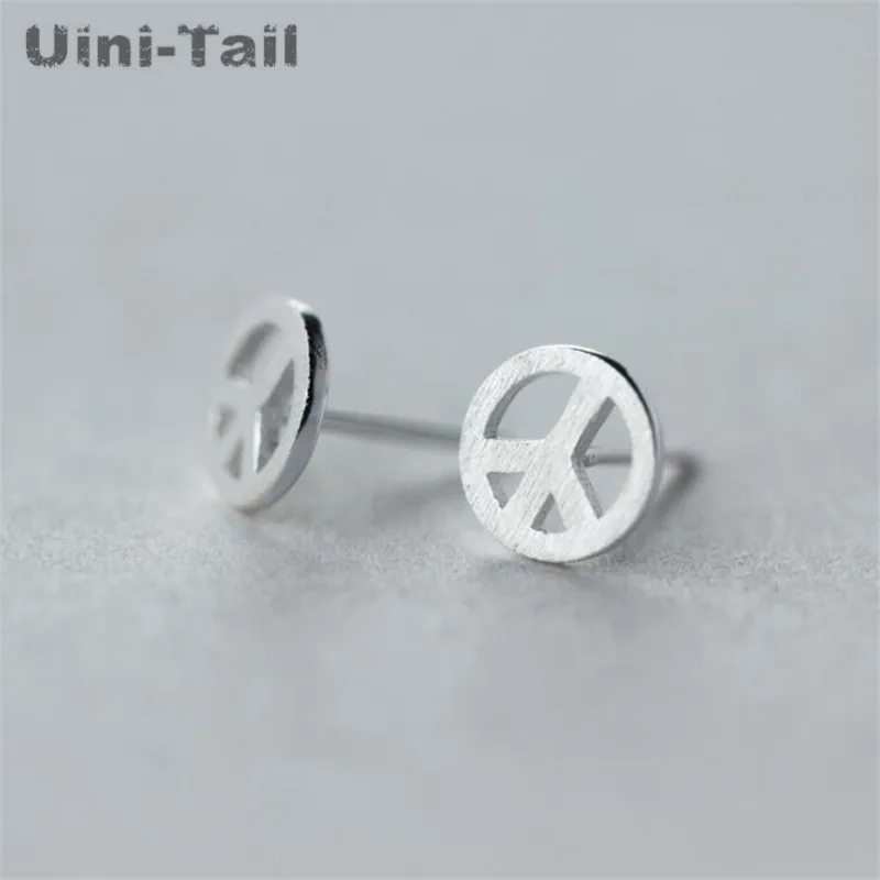925 Tibetan silver Peace Symbol Ear Studs Anti-war Standard Trends for Men and Women Lovers Earrings Round Earrings Fashion