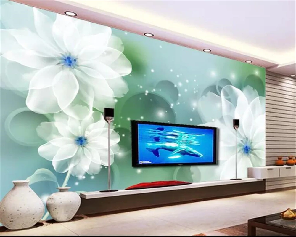 

beibehang Custom Wallpaper Living Room Bedroom 3d Wallpaper White transparent flower circle TV Background Wall 3d wallpaper