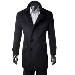 Custom Made Black Trench Coat Men Double Breasted Winter Overcoat Men Long Coat, Cashmere Wool Coat Winter Coats For Men Jacket