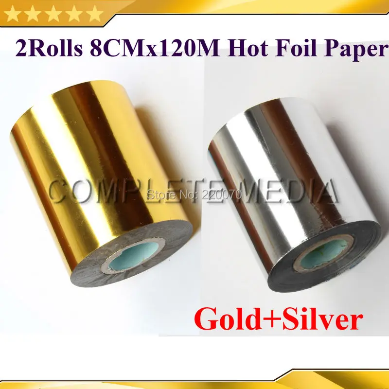 Free CP some 2Rolls(Gold+Silver) 80mmx120M Golden Color Hot Stamping Foil Heat Transfer Napkin Gilding PVC business Card Emboss