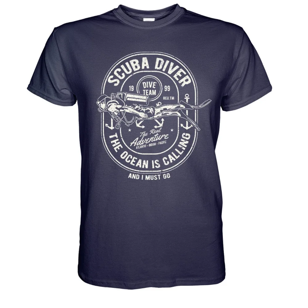 Scuba Diver T-Shirt The Ocean Is Calling Tauchen Equipment See Taucher Gr.2019 Fashion 100% Cotton Men Tees Custom Cool Shirts