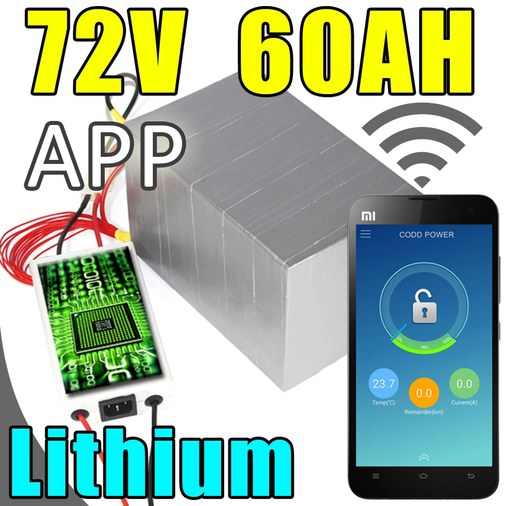 

72v 60ah lithium battery app remote control Bluetooth electric bicycle Solar energy battery pack scooter ebike 4000w