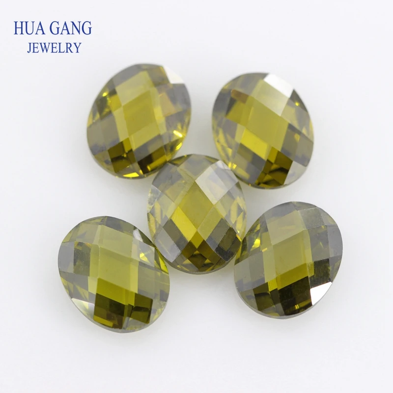 Peridot CZ Stone Oval Shape Double Checkerboard Synthetic Gems Cubic Zirconia For Jewelry Size 3x5~13x18mm