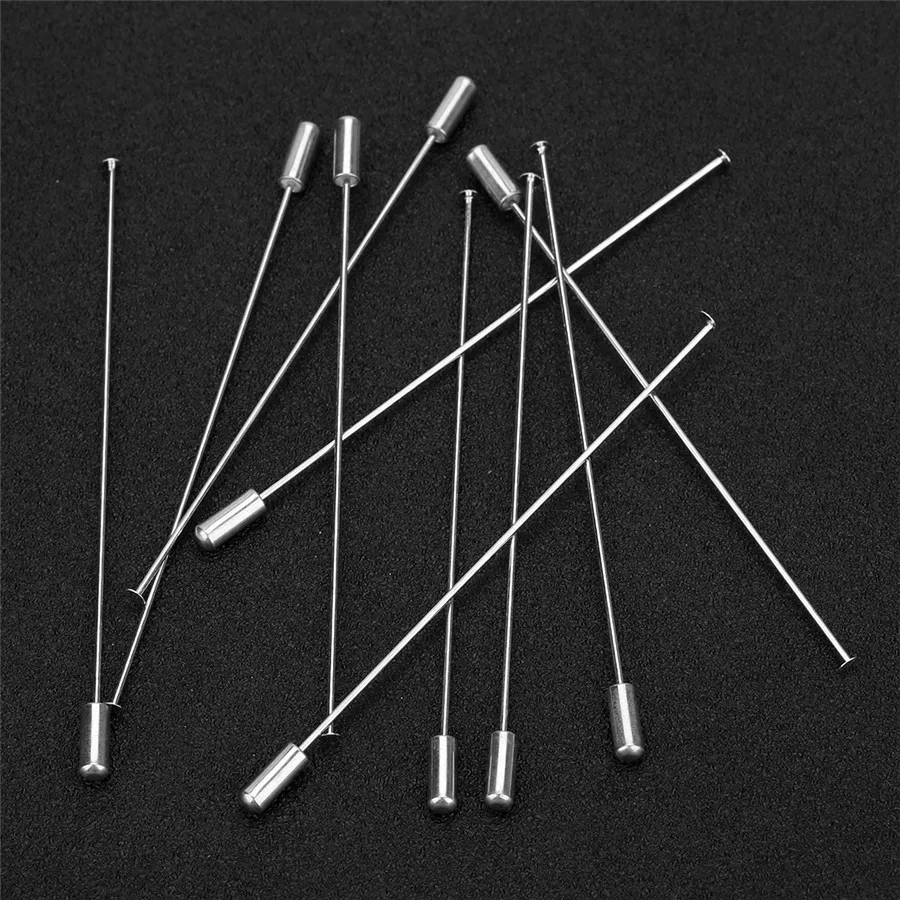 SAUVOO 10Pcs 6/9/12cm Long Brooch Pins Safety Pin With Stopper Ends Rhodium Color Copper DIY Brooch Pins Base Jewelry Making