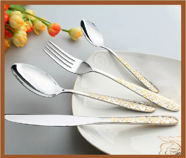 

24pcs Stainless Steel Flatware Sets Gold Plated Cutlery Set Dinner Set Tableware Silverware Dinner Fork Spoon Knife