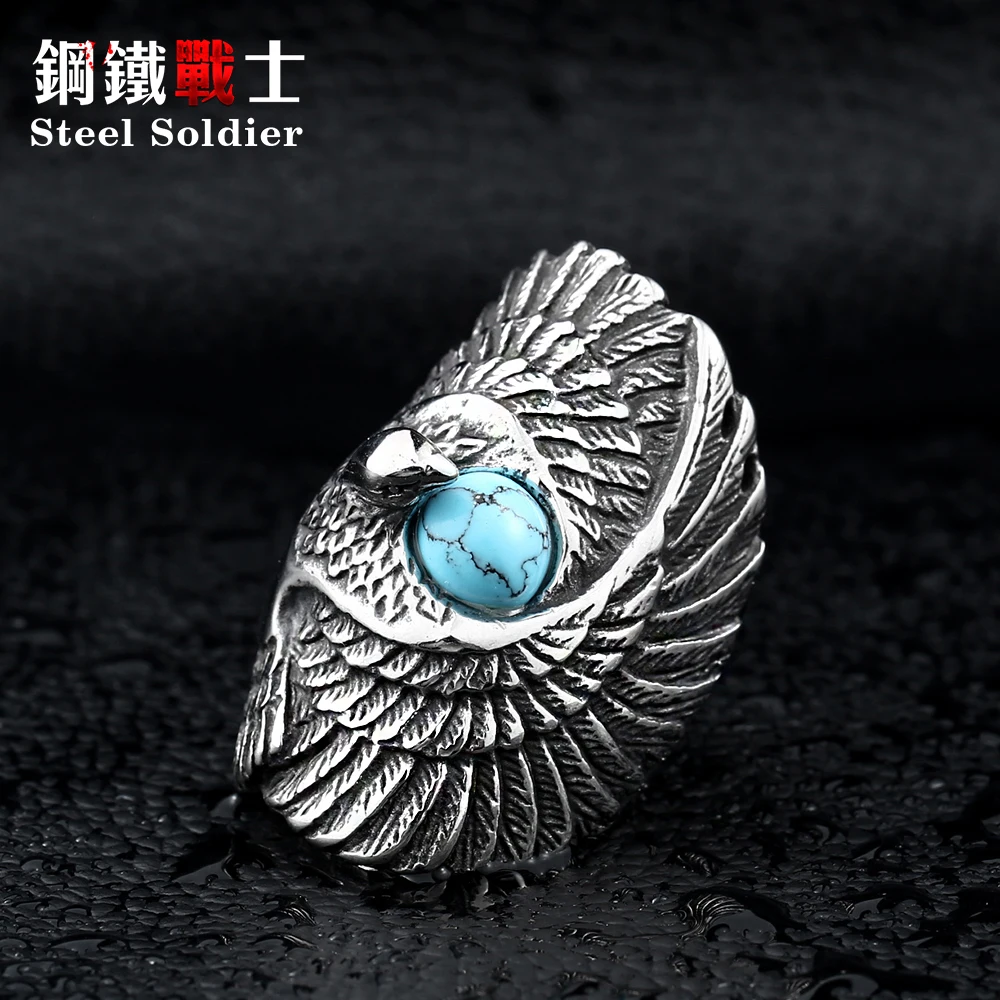 Steel soldier top quality and popular long eagle bird ring for men middle finger stainless steel personality jewelry