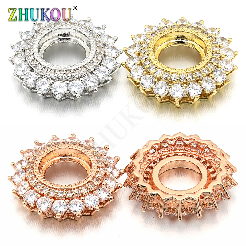 23mm Handmade Brass Cubic Zirconia Flower Charms Connectors Diy Jewelry Findings, Hole: 10mm, Model:VS208