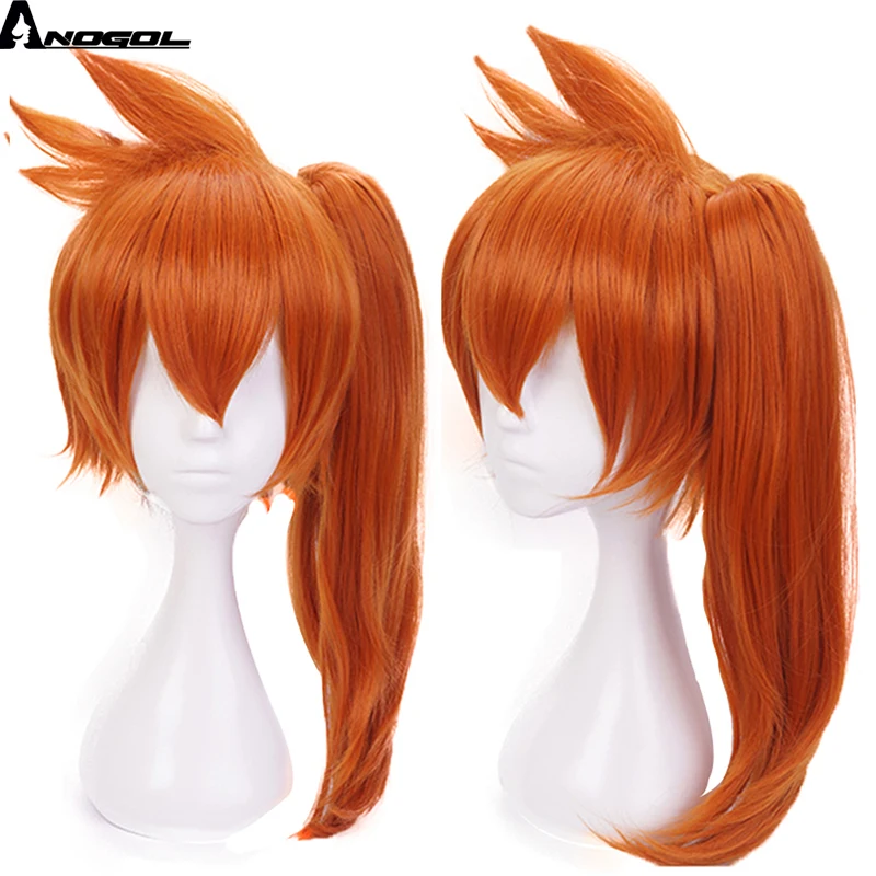 Anogol My Hero Academy Itsuka Kendo Long Straight Ponytail Orange Hair Wigs Synthetic Cosplay Wig For Halloween Role Play Party