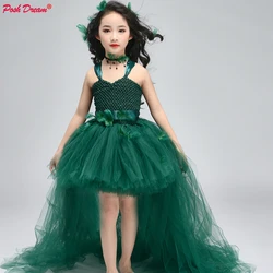 POSH DREAM Teal Green Flower Children Party Dresses Emerald Photography Girl Princess Tutu Dresses with Train Kids Girls Clothes