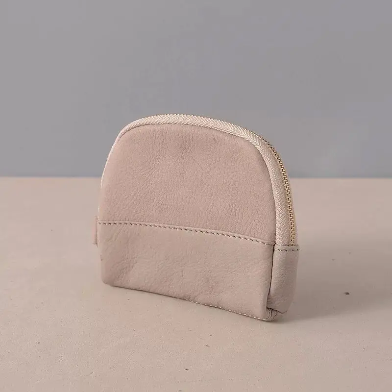 Bolsa de moedas de couro genuíno com zíper de couro genuíno bolsas de moedas cartões casuais bolsa de moedas para meninas pequena bolsa de couro de vaca macia marrom oval