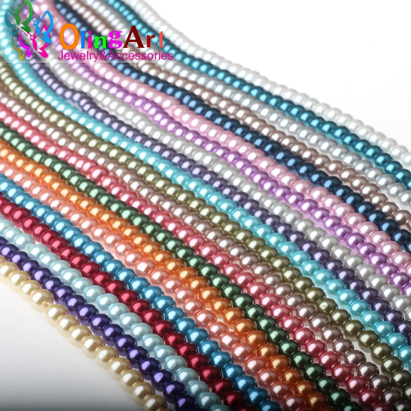 OlingArt 100PCS 4MM Round Mixed Multicolor Glass Imitation Pearls Beads DIY Earring Bracelet Bead Choker Necklace Jewelry Making