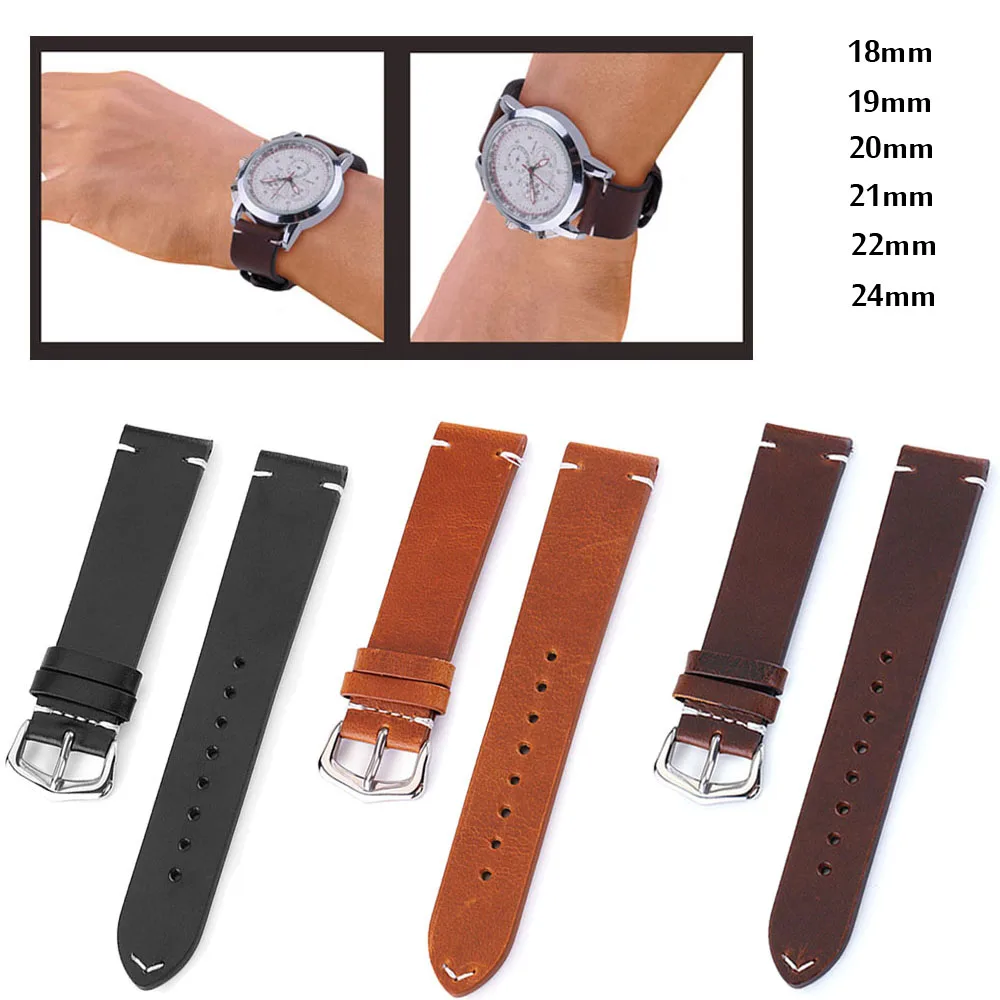 Retro Oil Wax Thread Leather Watch Band 18mm 19mm 20mm 21mm 22mm 24mm Genuine Leather Watchband Wristband Watch Strap Band Belt