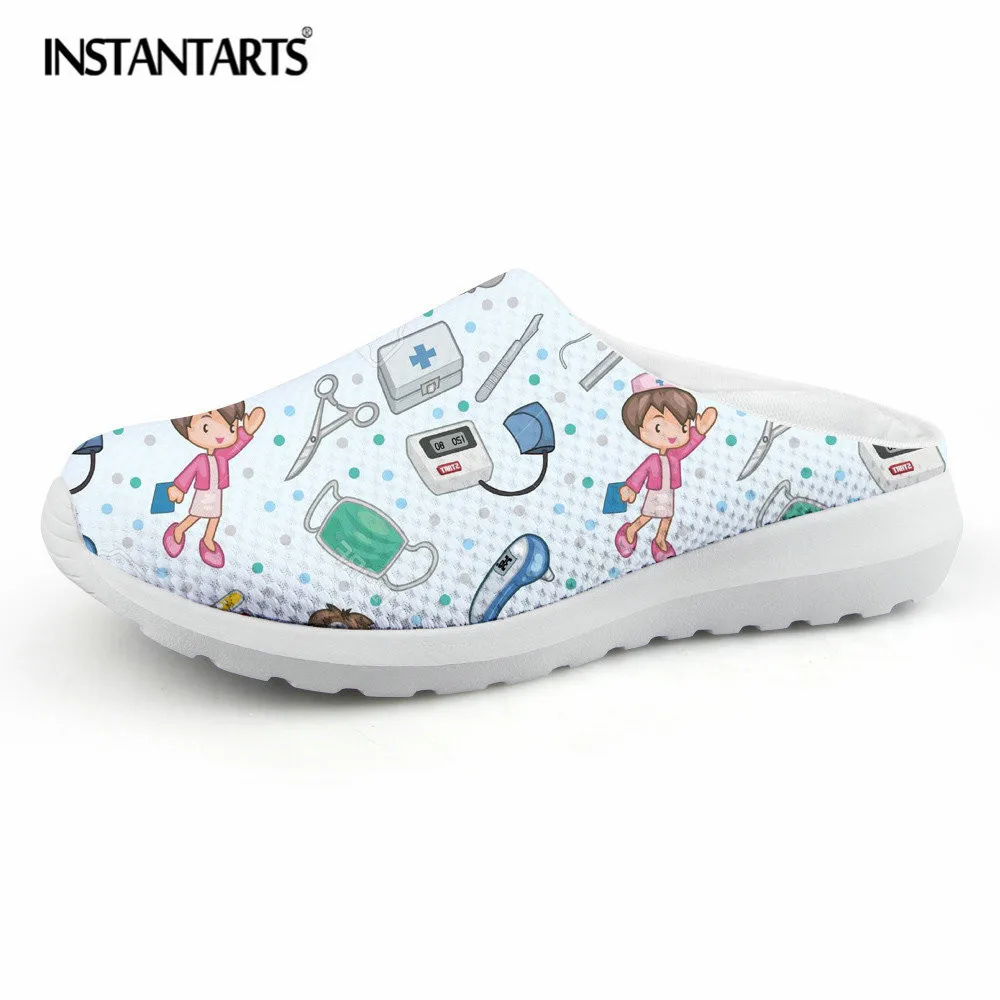 

INSTANTARTS Cute Cartoon Nurse Print Air Mesh Sandals Women Summer Casual Breathable Slip On Shoes Beach Slippers Zapatos Mujer