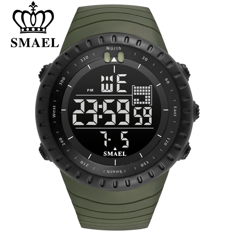 SMAEL Men Outdoor Sports Electronic chronograph 2023 New Men\'s Watch Big Dial Digital 50M waterproof Digital LED WristWatches