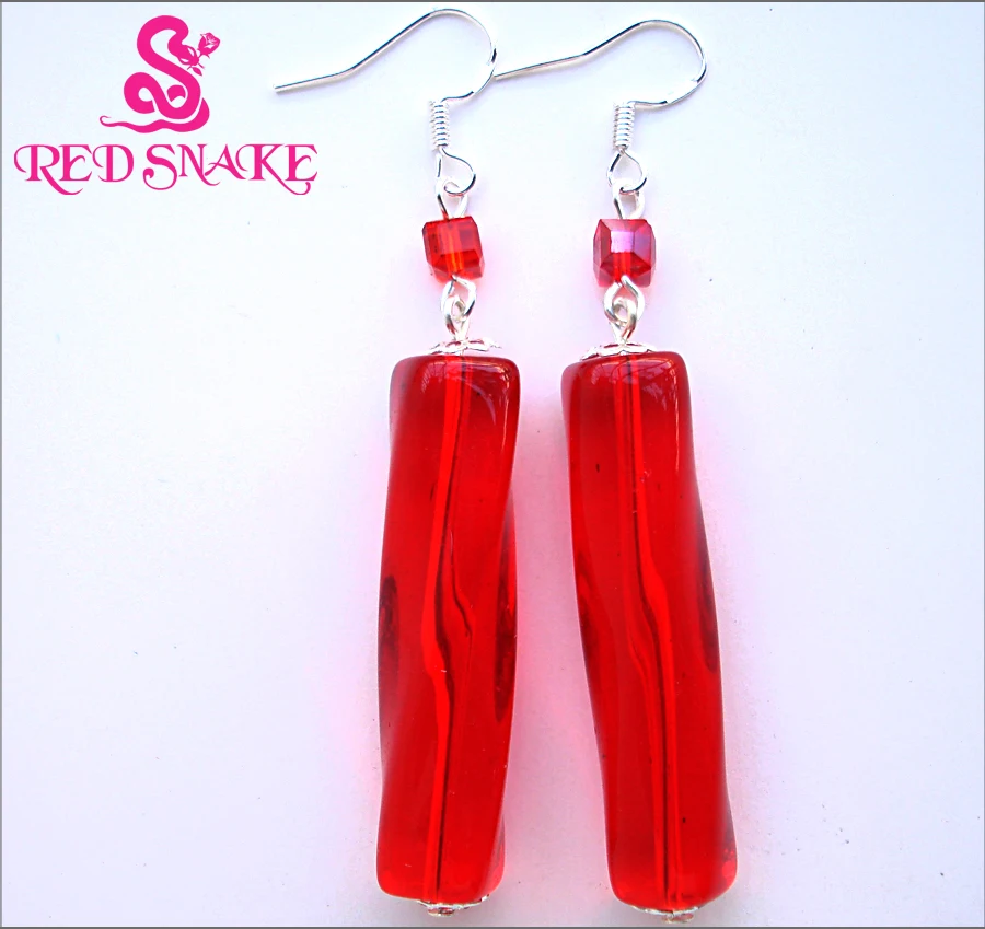 RED SNAKE Fashion Dangle Earrings Handmade Classic Purple Irregular cuboid Murano Glass Earring