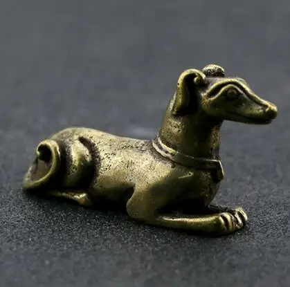 

Chinese Pure Brass Carved Zodiac Animal Dog Tea Pet Hand Collection Home Ornaments Animal Statue