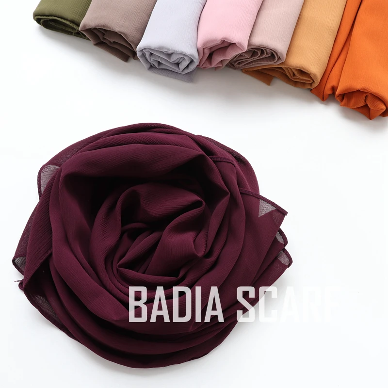 70*180cm One Piece Women Solid Plain Crepe Chiffon Scarf Wraps Soft Long Islam Shawls Muslim Crinkle Hijabs