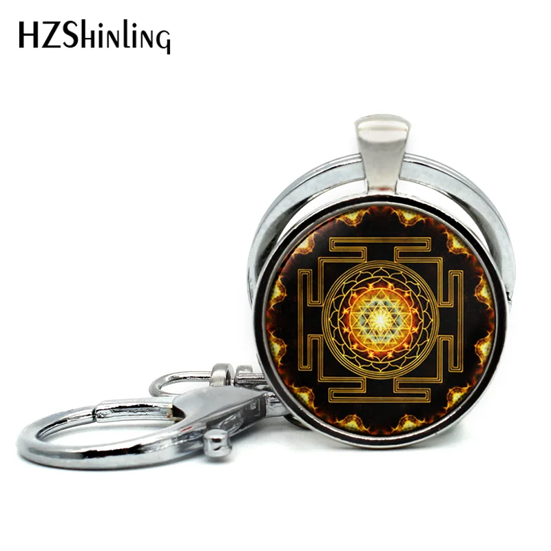 2017 New Fashion Chakra Spiritual Buddhist Sri Yantra Keychain Sacred Geometry Sri Yantra Jewelry Meditation Key Ring