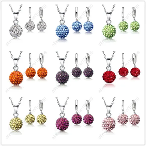 Big Promotion Jewelry Sets 925 Sterling Silver Austrian Crystal Ball Lever Back Earring Pendant Necklace for Woman