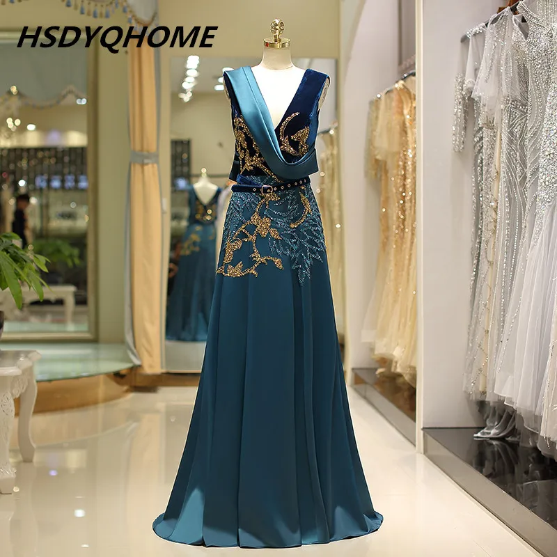 Women's Luxury 3D Beading Evening Dresses A-Line Amazing Soft Satin Prom Party Gown Long Vestidos