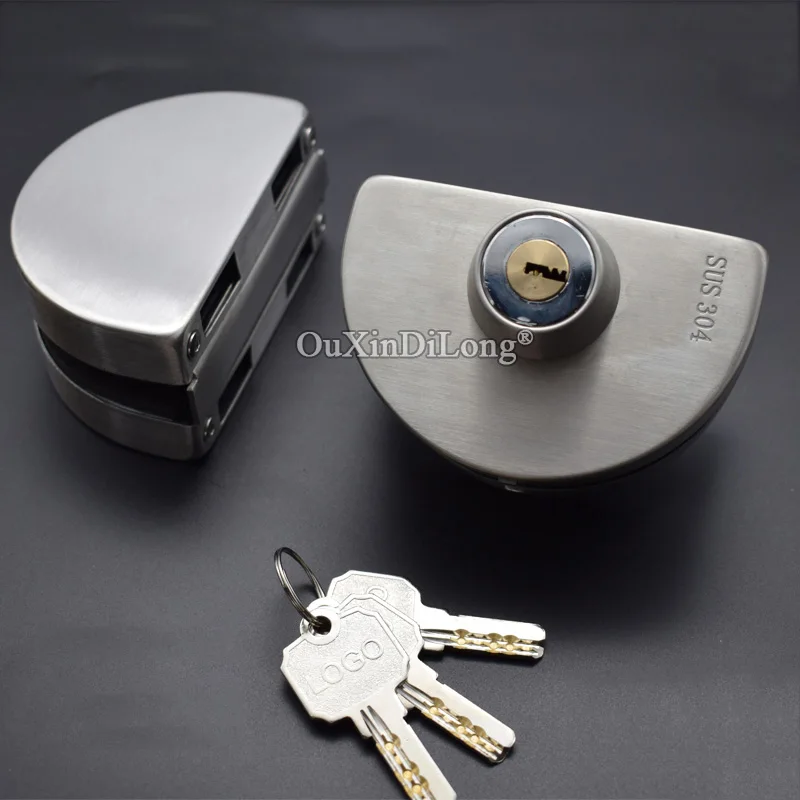 

1PCS 304 stainless steel Entry Gate Central Glass Door Lock 10-12mm Glass Swing Push Sliding Door Lock with Keys JF1669