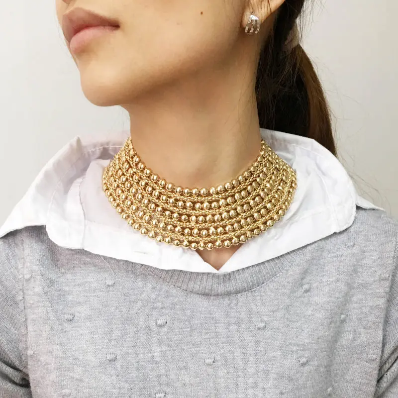 MANILAI Chunky Metal Statement Necklace For Women Neck Bib Collar Choker Necklaces Maxi Jewelry Gold Color Chain Design Bijoux