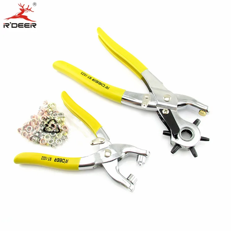 

RDEER Eyelet Tool Pliers Kit Hole Punch With 100 Eyelets Leather Rivet Setting Tool For Leather Belt Watch Belt