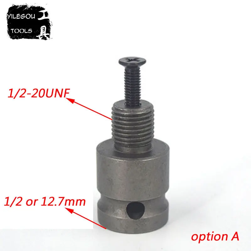 

1/2" Electric Wrench Adapter For Electric Drill Chuck Bore: 1/2" or 3/8", Thread 1/2-20UNF or 3/8-20UNF