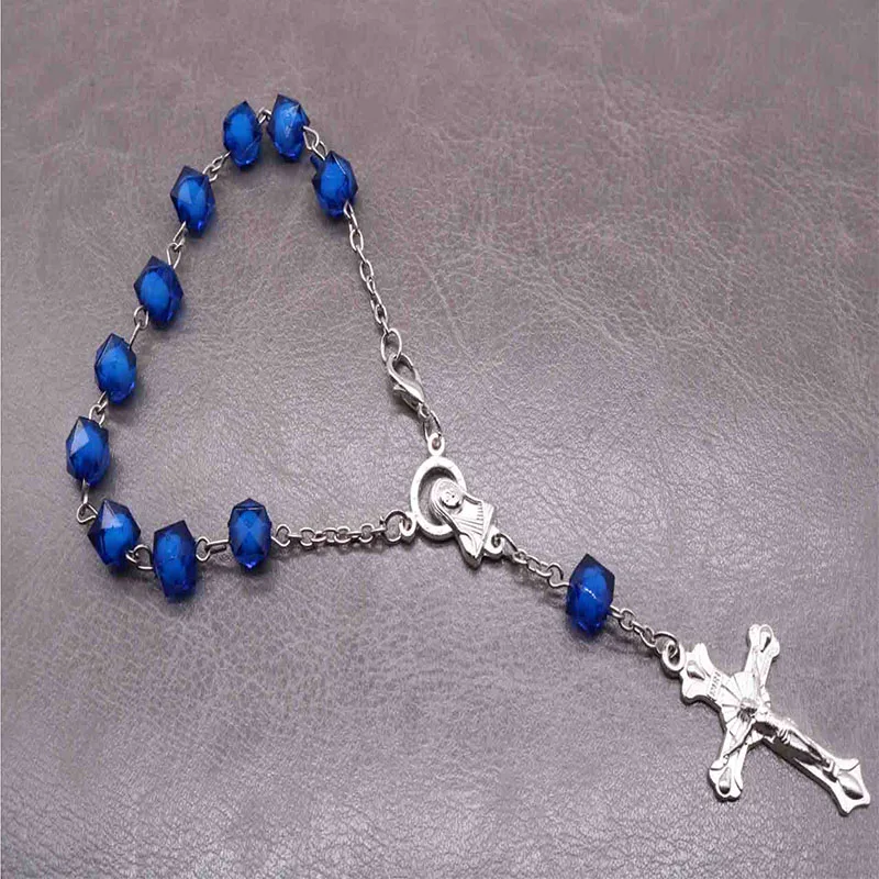 

48 Pieces Catholic Rosary Bracelet 8mm Blue Crystal Plastic Crystal Beads Rosary Bracelet Children's Communion Gift Baptism