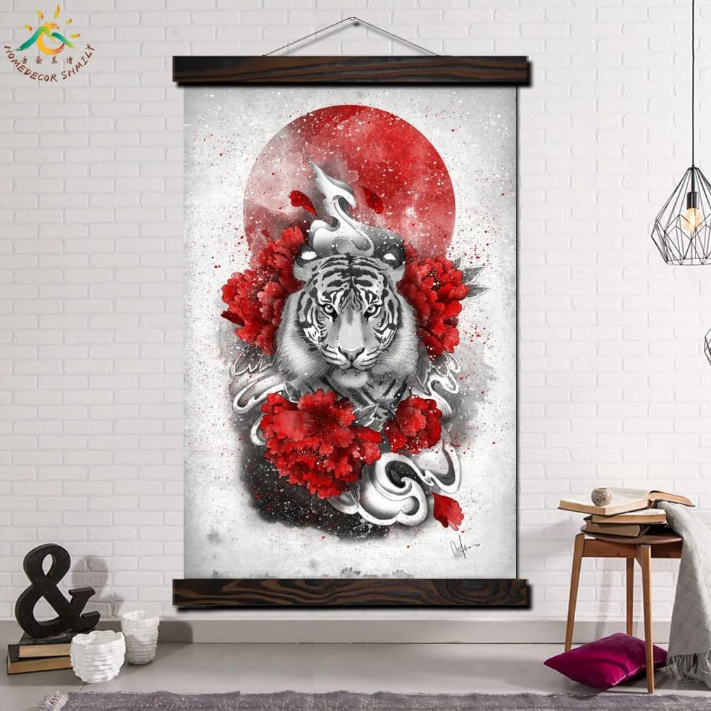 

Japan Style Tiger Sun Modern Wall Art Print Art Picture And Poster Framed Scroll Canvas Painting Home Decor Canvas Poster