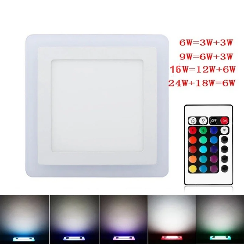 

10Pcs Ultra Slim 6W 9W 16W 24W Dual Color RGB LED Panel Light Concealed Cool White Lamp Square Ceiling Light AC 100-265V
