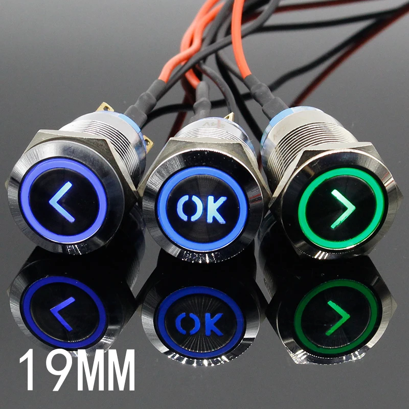 19mm high quality Metal Power L type brass Push Button Switch flat round illumination Momentary/Locking 1NO 1NC