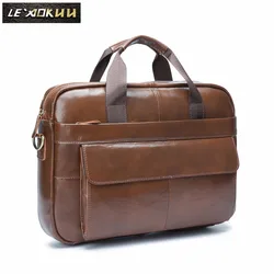 Men Oil Waxy Leather Antique Design Brown Business Briefcase 16