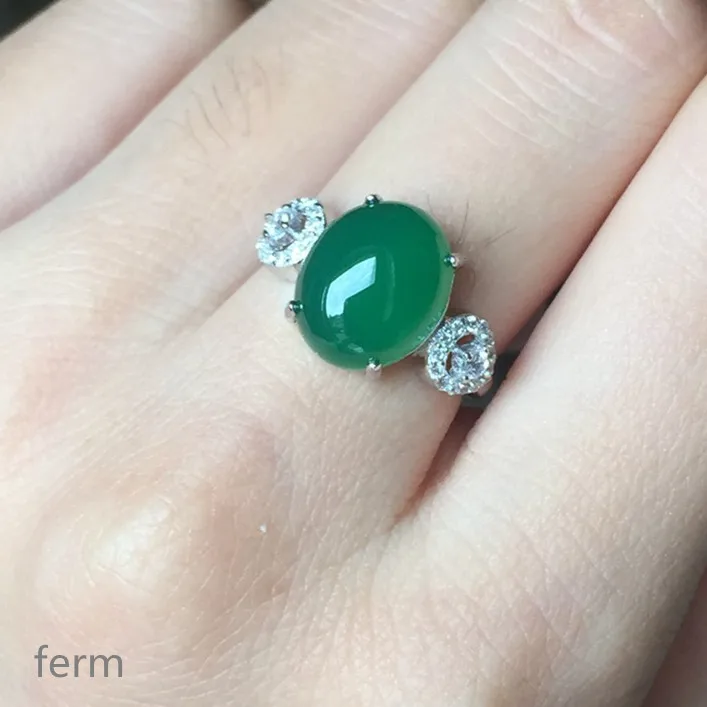 

KJJEAXCMY Boutique Jewelry 925 Silver-inlaid Natural Green Chalcedony Garnet Female Miss Ring Mini Support Detection