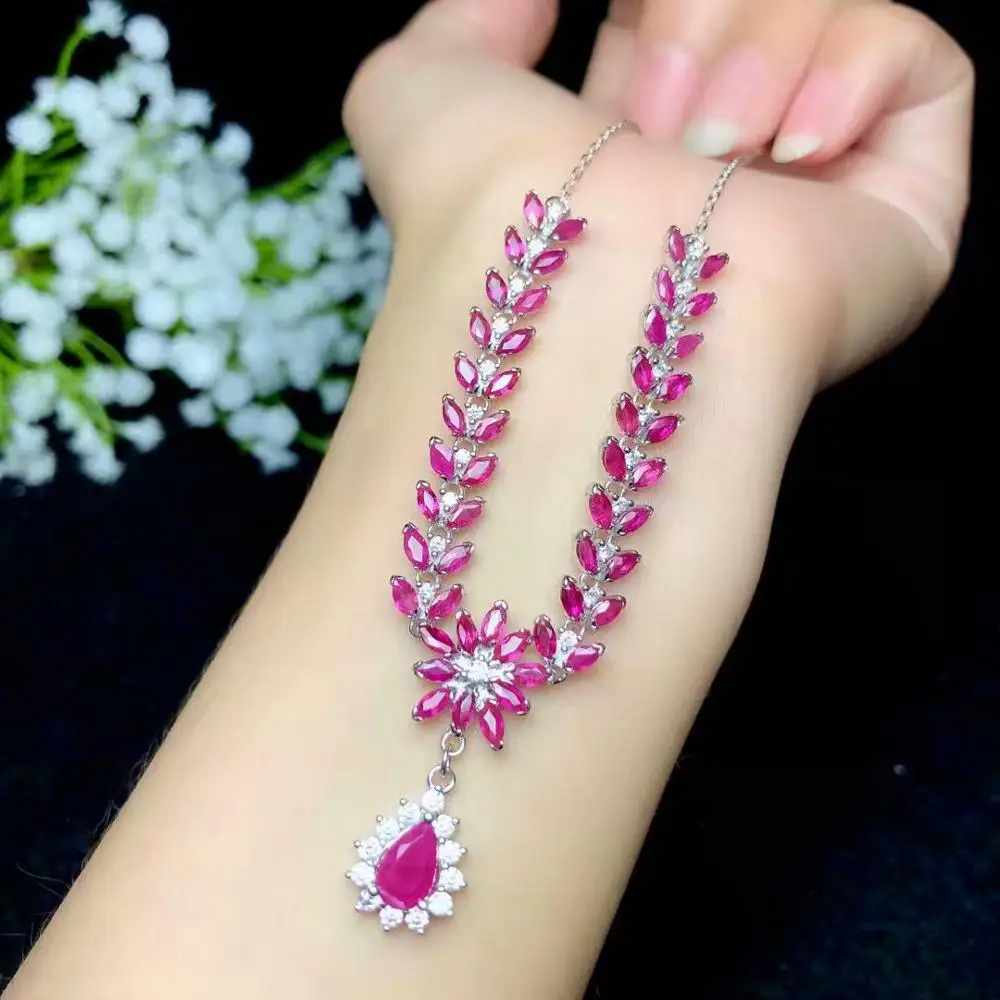 sale luxury graceful red natural ruby gemstone necklace  women birthday anniversary party gift present natural gem heart style