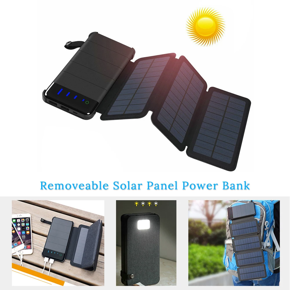 Folding Foldable Solar Panel Charger 5V Power Bank 20000mah Sunpower Solar Battery USB Output for Smartphone Outdoors