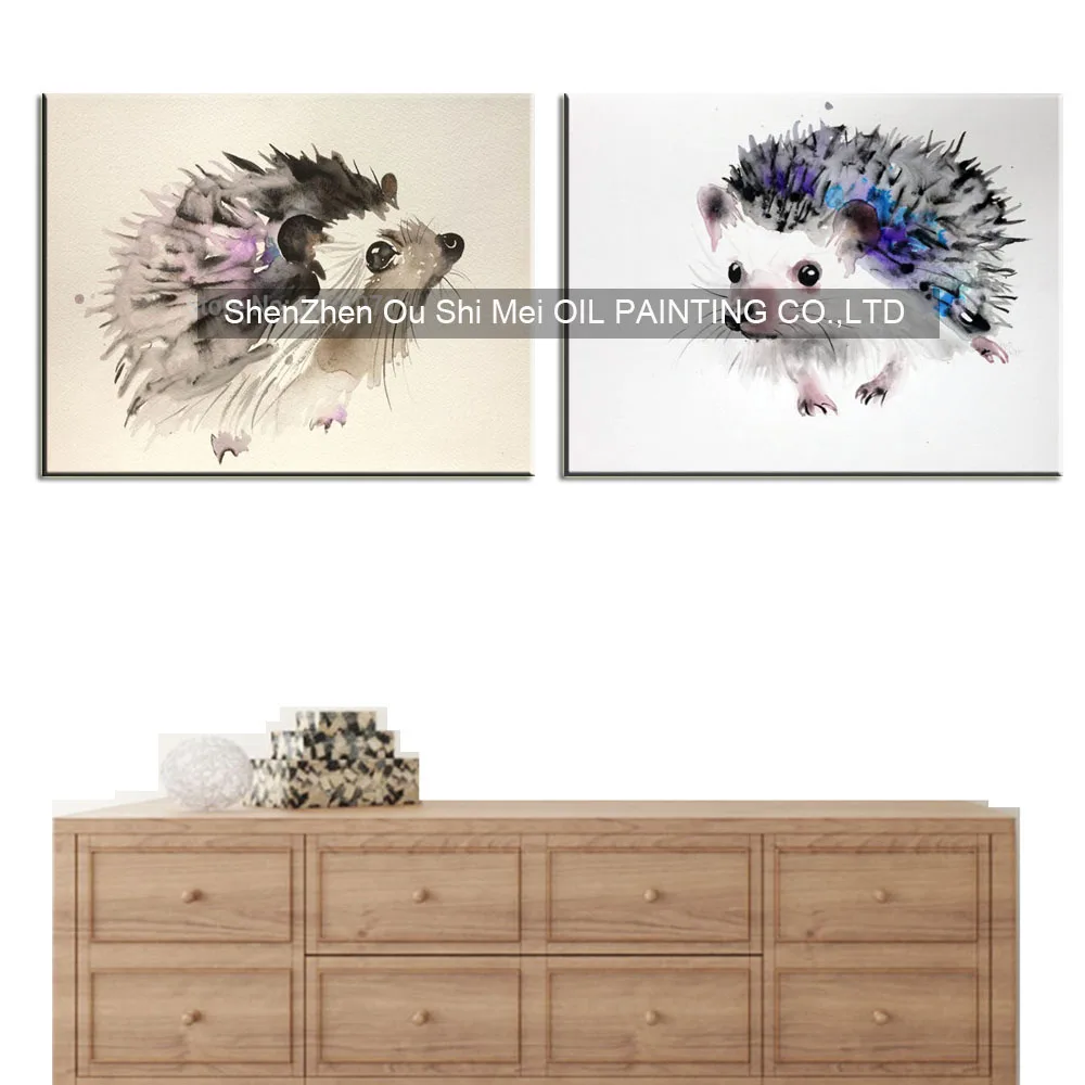 

Handmade Lovely Hedgehog Oil Painting on Canvas Hand Painted Modern Animals Paintings For Bed Room Wall Knife Painting