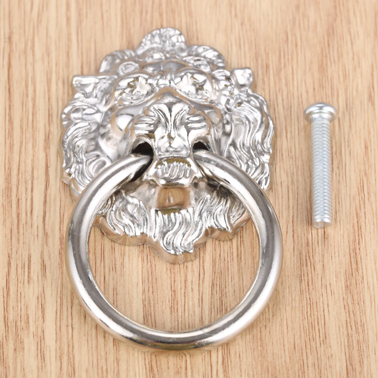 1Pc Lion Head Door Knocker Ring Drawer Pull Knobs Dresser Drop Rings Silver Cabinet Pull 40*67mm