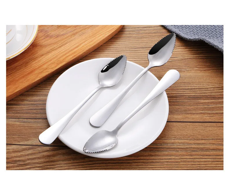 1PC Fruit Spoons Thick Stainless Steel Grapefruit Spoon Dessert Serrated Edge Ice Cream Spoons PO 001