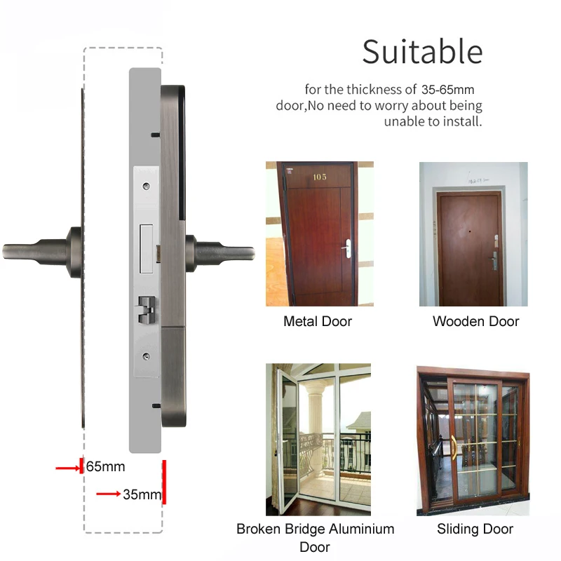 RAYKUBE Electronic Door Lock With Fingerprint / Smart Card / Bluetooth Unlock Wifi TT lock Phone APP Keyless Mortise Lock R-F918