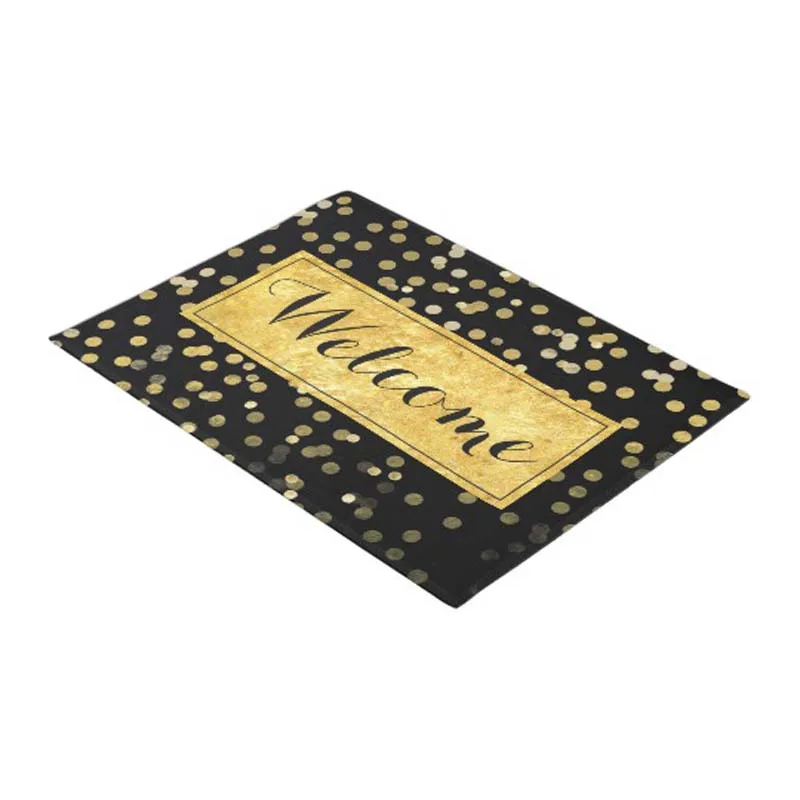 Funny Doormat  girly gold leaf dots on black welcome doormat Home Decoration Entry Non-slip Door Mat Rubber Washable Floor Home