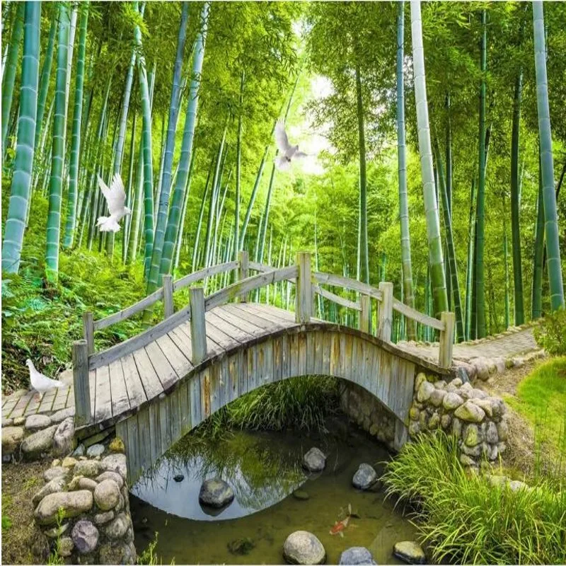 

wellyu Custom large - scale murals harmony pigeons bridges landscape bamboo landscape 3D wallpaper papel de parede