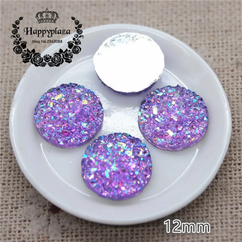 100pcs 12mm Shiny AB Resin Round Druzy Stone Surface Rhinestone DIY Home Garden Crafts Cabochon Scrapbook Accessories