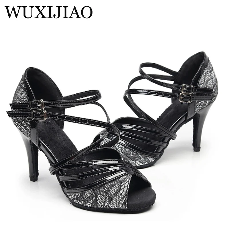 

WUXIJIAO 2018 NewLace and PU Ballroom Dancing Shoes bronze/Black Soft Bottom Latin Women Dance Shoes Salsa Summer Dance Sandals