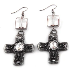 Fashion Women Rectangle White Crystal Link Drop Metal Cross Earring
