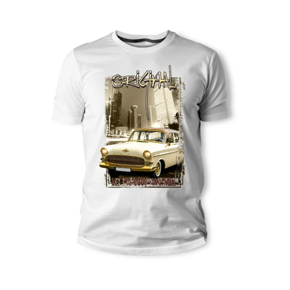 T-Shirt Italy Classic Legend Car Opel Kapitan Weiss Gold Auto Old School Vintage Men'S Tees 2018 Summer New Fashion Slim