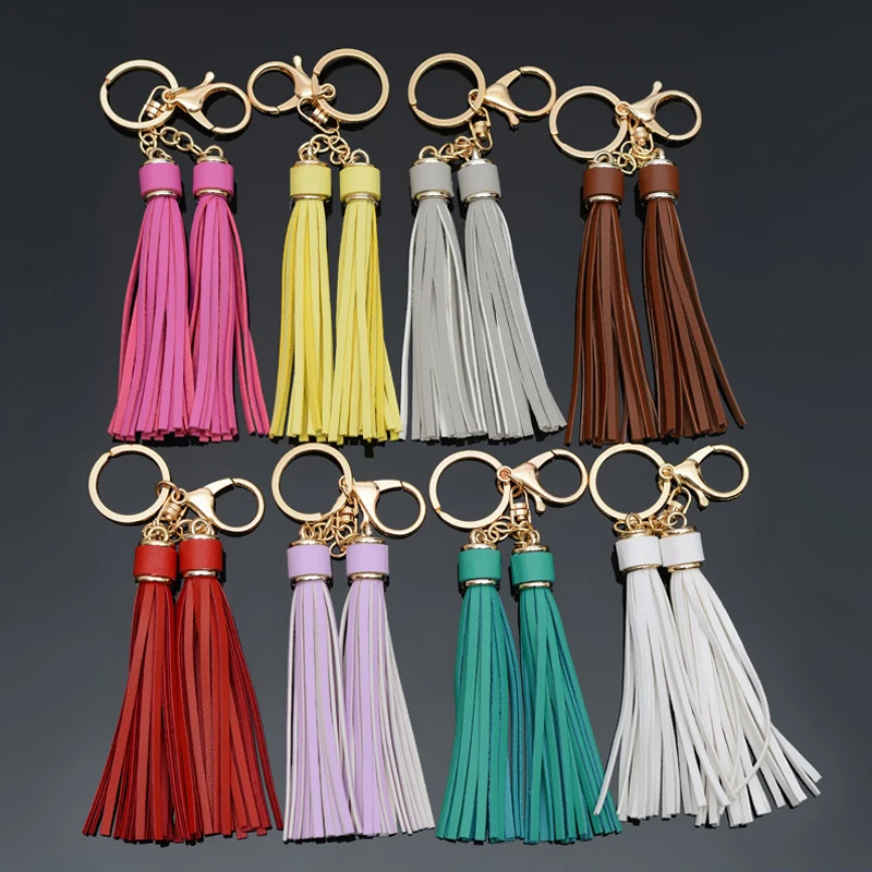 High Grade Key Chain Classical double Tassel car key ring Good quality Solid Color Bag pendants female fashion Keychain K1788