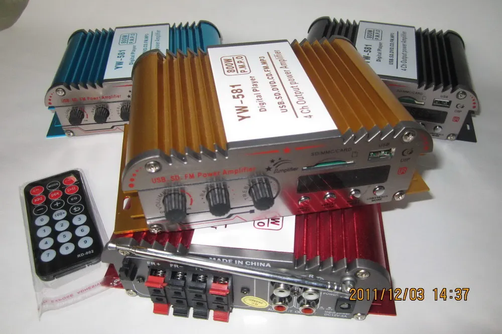 Lector de cuatro canales de 12V USB SD con radio FM, pantalla, amplificador YW581, máquina para el hogar y el coche
