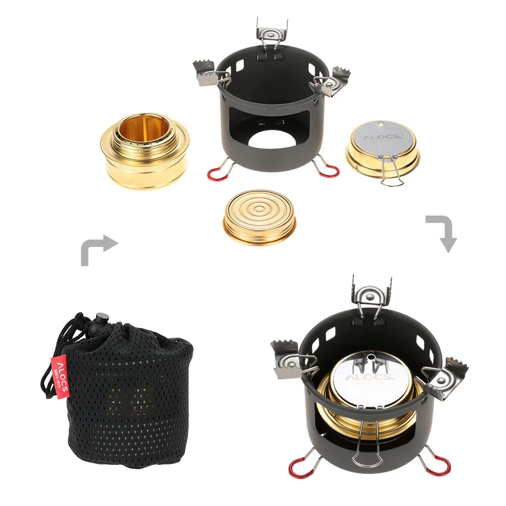 ALOCS Camping Alcohol Stove Furnace Outdoor Camping Stove Spirit Alcohol Burner Bracket Support Set Backpacking Hiking Stove